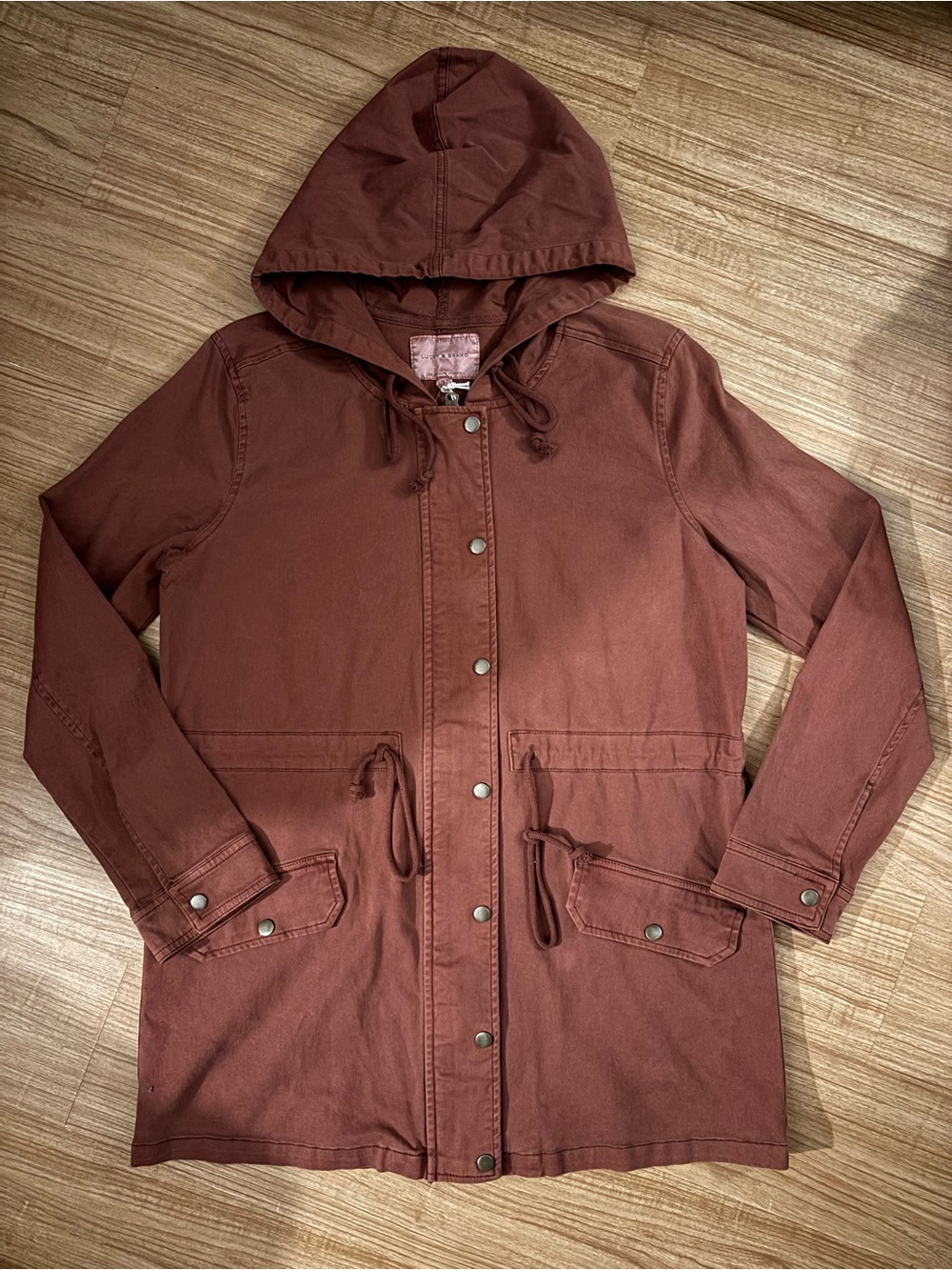 Lucky Brand Hooded Utility Jacket in Rust Brown